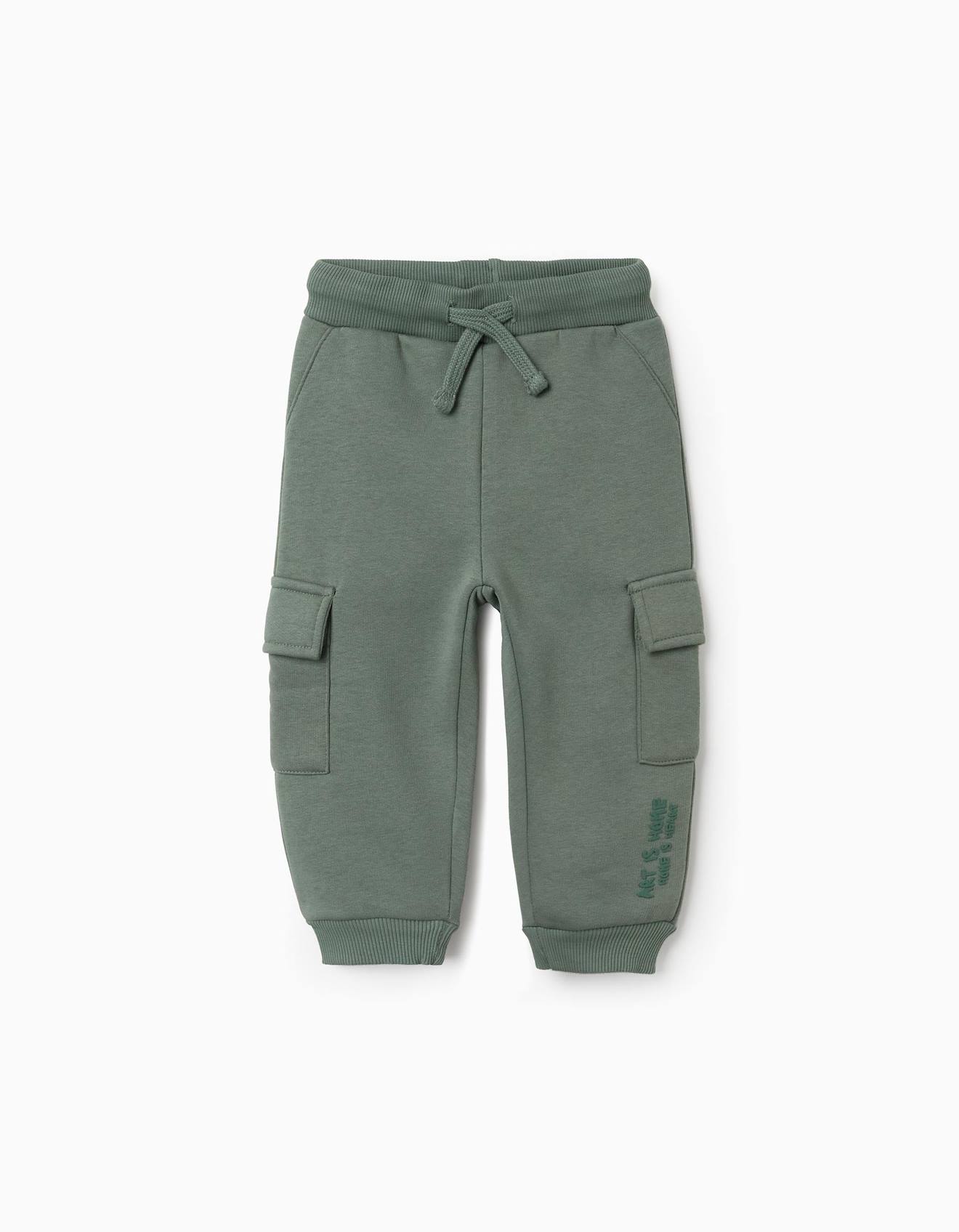Pantalon De Jogging En Coton Peigné Avec Poches Cargo Et Imprimé Vert Foncé Pantalon De Jogging En Coton Peigné Avec Poches Cargo Et Imprimé Vert Foncé