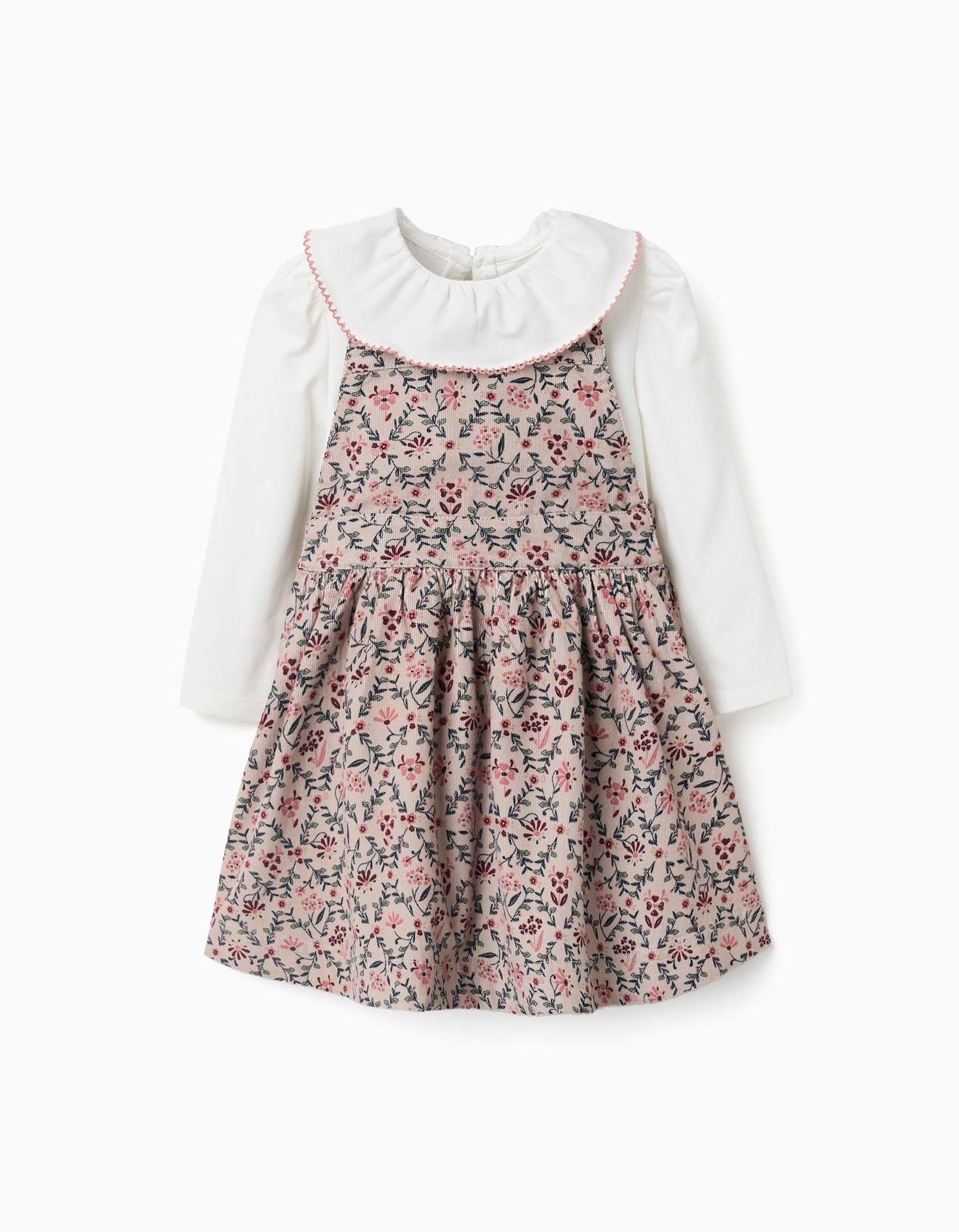 Ensemble T-shirt Et Robe Salopette En Velours Côtelé Beige Clair