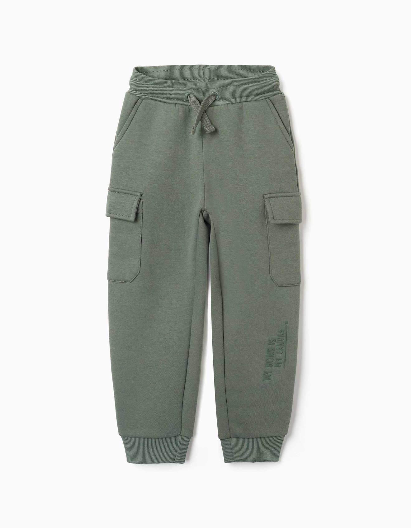 Pantalon De Jogging En Coton Peigné Avec Poches Cargo Et Imprimé Vert Foncé Pantalon De Jogging En Coton Peigné Avec Poches Cargo Et Imprimé Vert Foncé