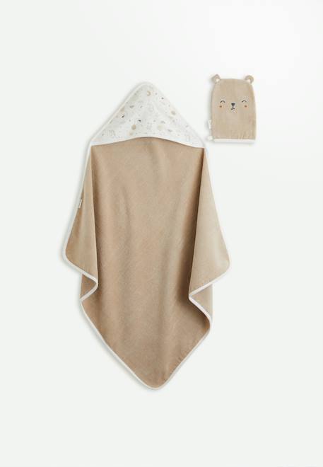 Petit Beguin - Cape De Bain Et Gant Bébé Eliah Ecru