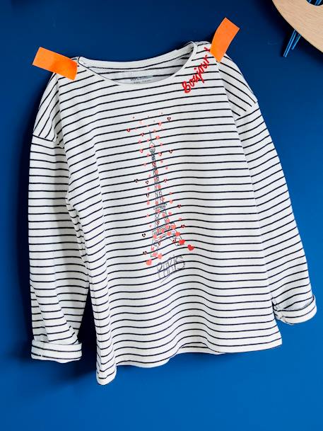 T-shirt fille motif city détails fantaisie Oeko-Tex® encre+ivoire imprimé+ivoire rayé 12 - vertbaudet enfant 