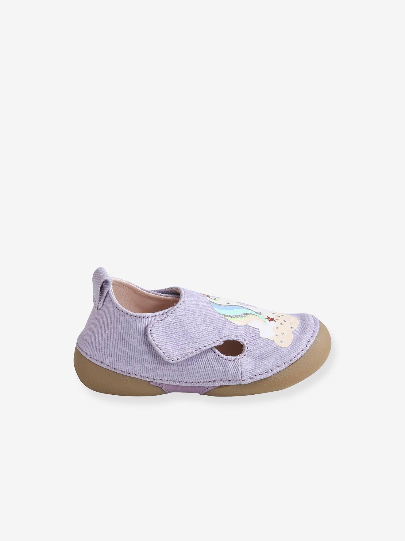 Chaussons Bebe Fille En Toile Detail Licorne Lilas Vertbaudet