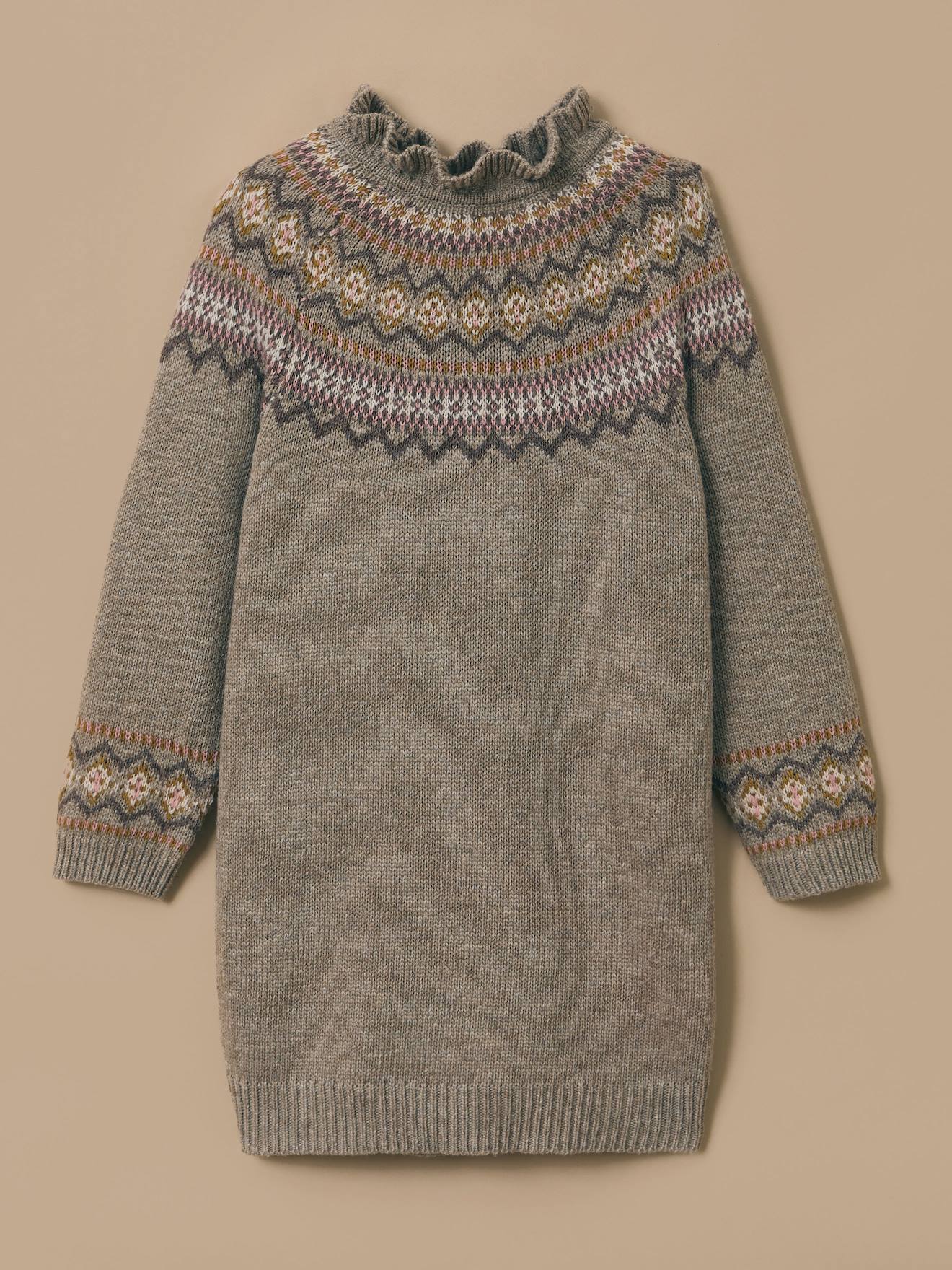 Robe Jacquard En Laine Beige