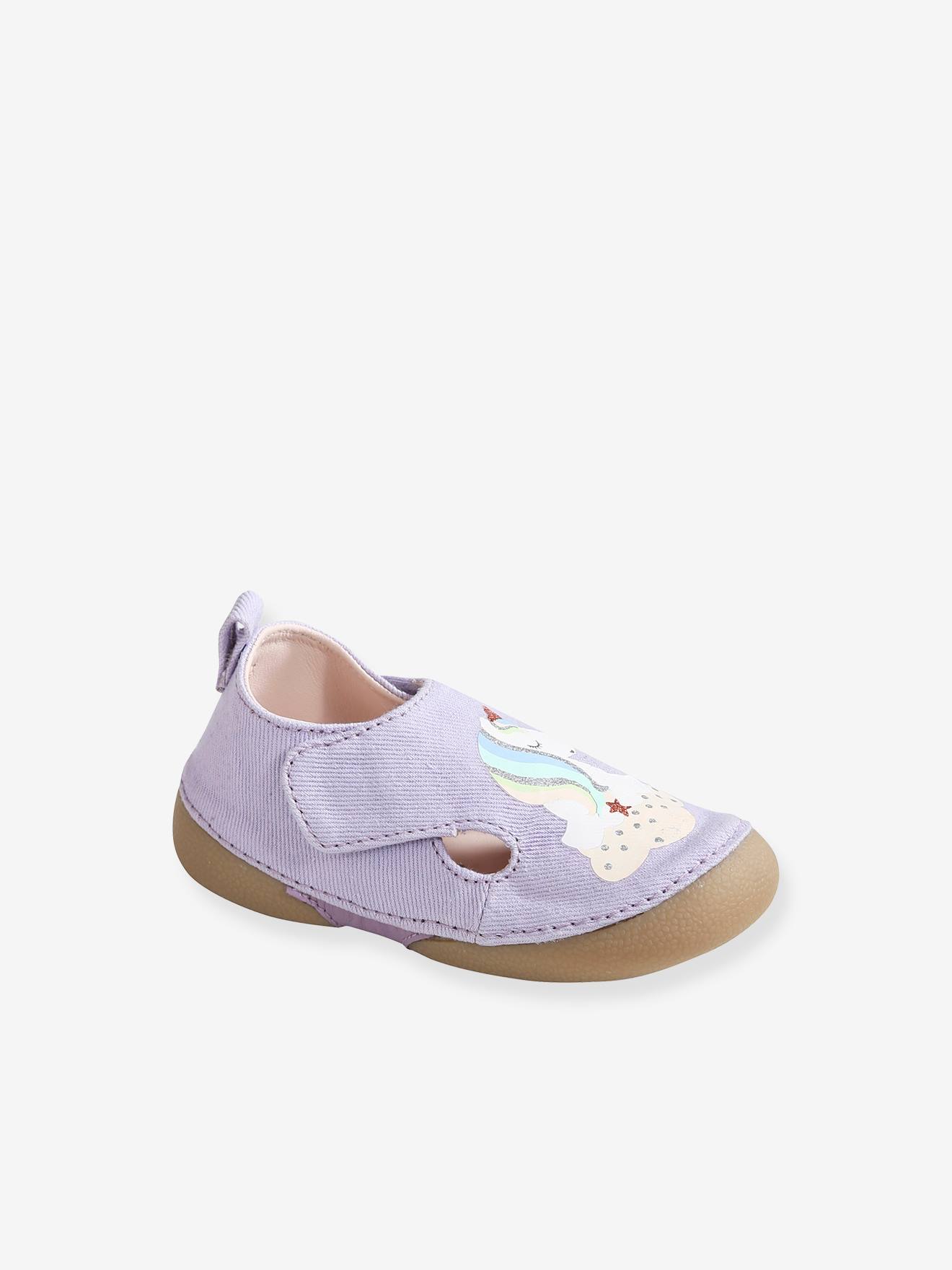 Chaussons Bebe Fille En Toile Detail Licorne Lilas Vertbaudet