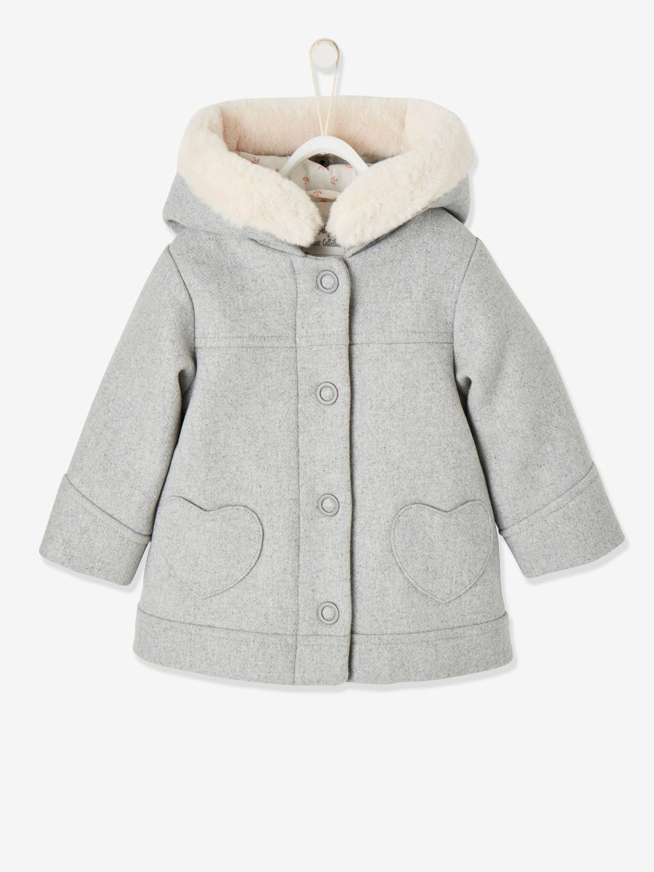 Manteau à capuche bébé fille gris clair chine