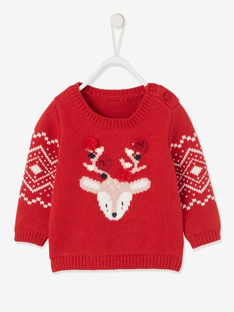 Pull de Noël bébé mixte motif renne rouge brique 1 - vertbaudet enfant 