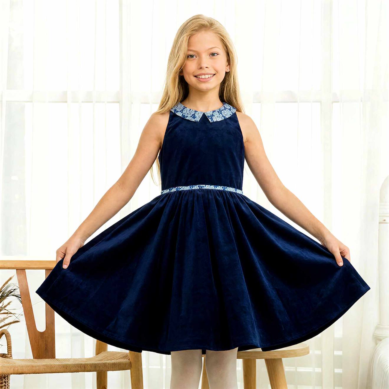 Robe Hiver Qui Tourne Fille Hepburn Bleu Marine Bleu Roi