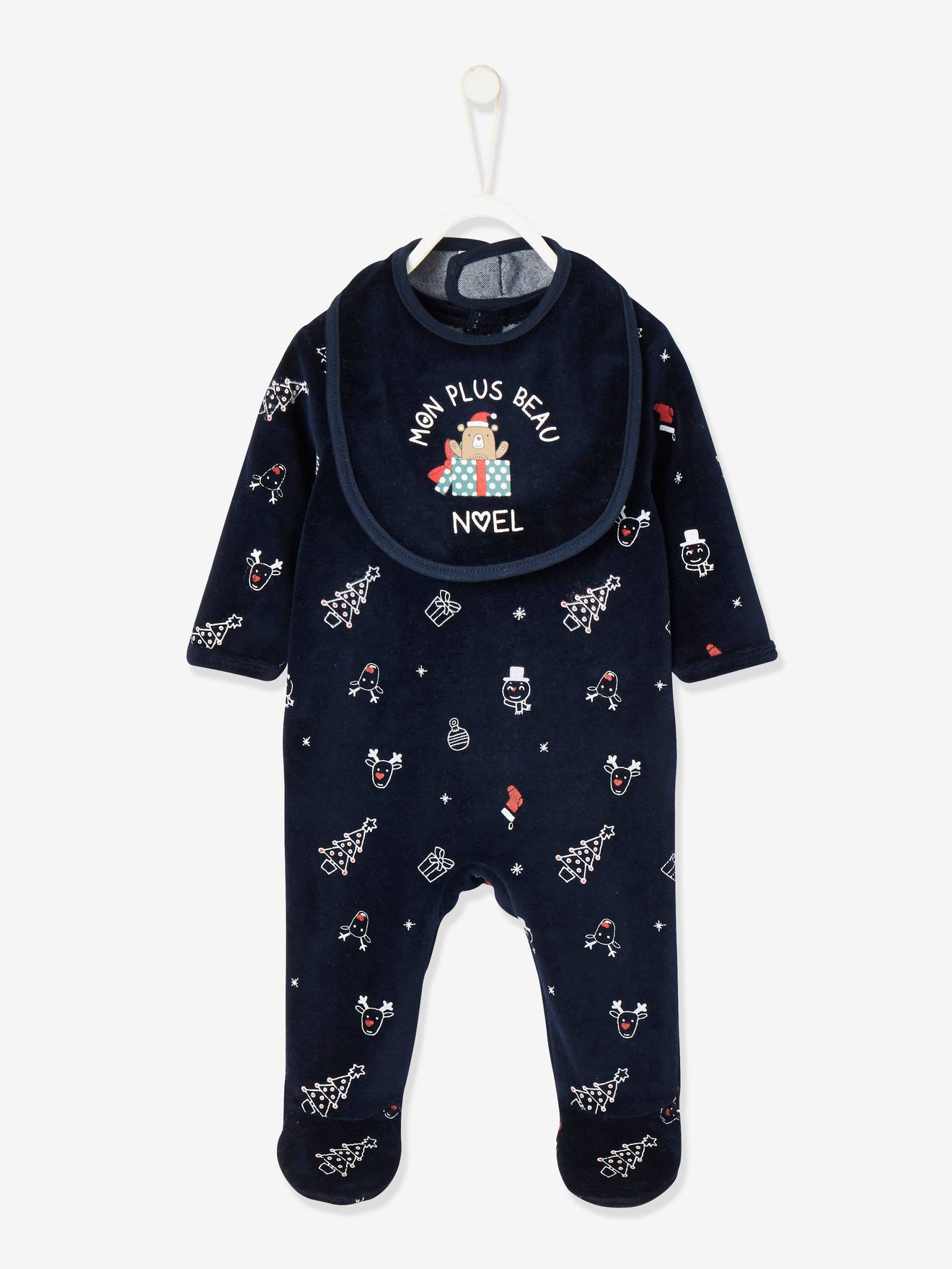 Coffret Cadeau De Noel Bebe Garcon Pyjama Bavoir Encre Imprime Vertbaudet
