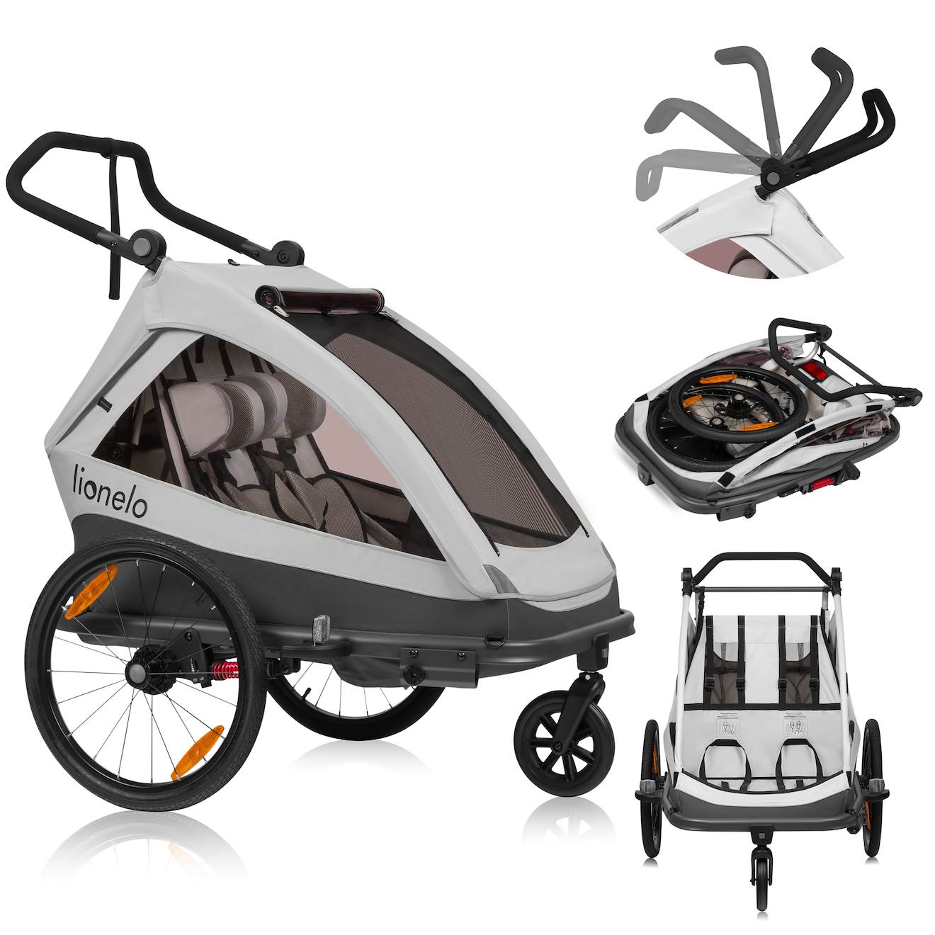 Remorque Vélo 2en1 Cama Pour 2 Enfants Jusqu’à 6 Ans Avec Fonction Poussette Tout-terrain Grey Stone
