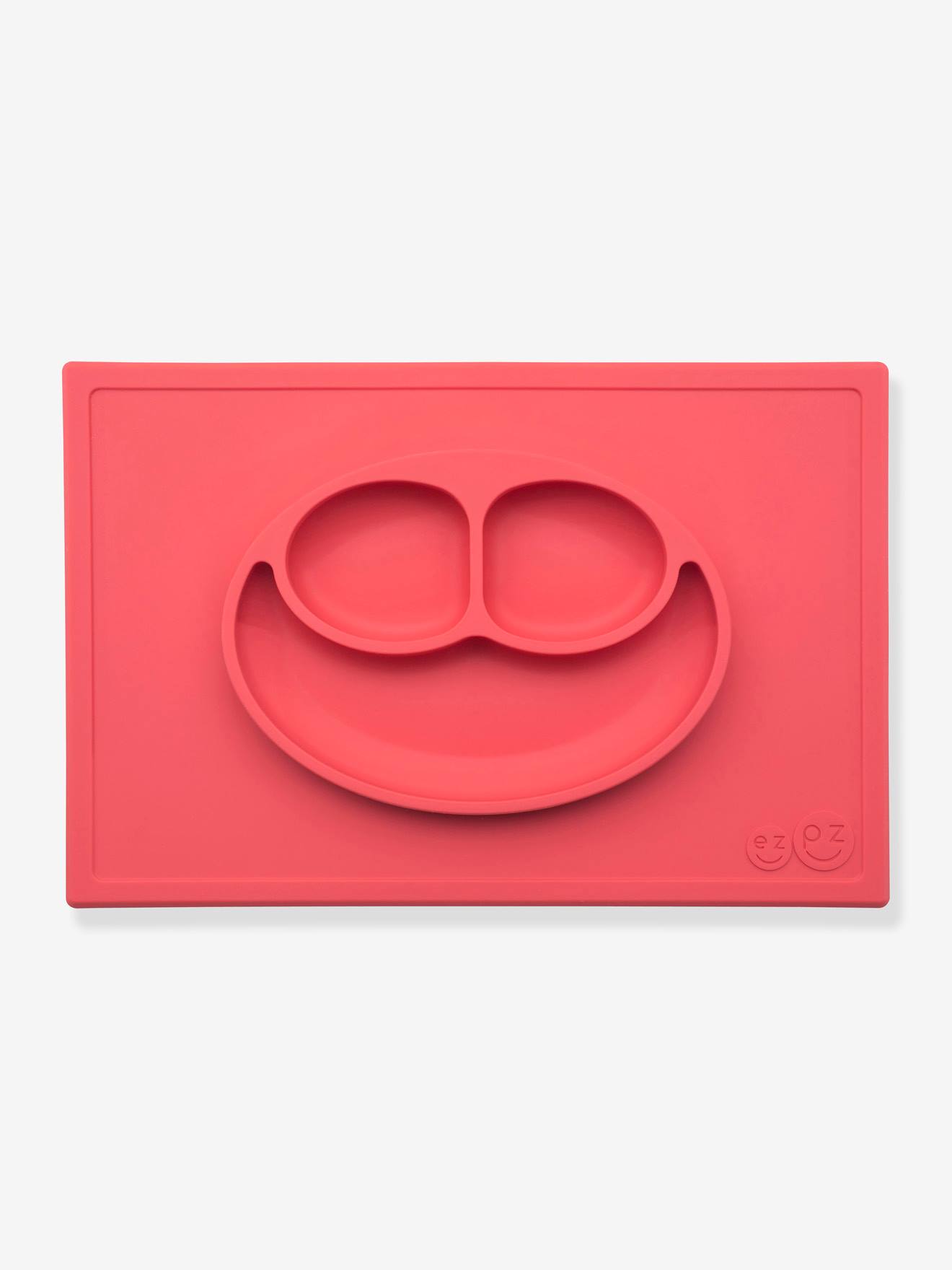 Set de table tout-en-un avec assiette EZPZ Happy mat en silicone corail