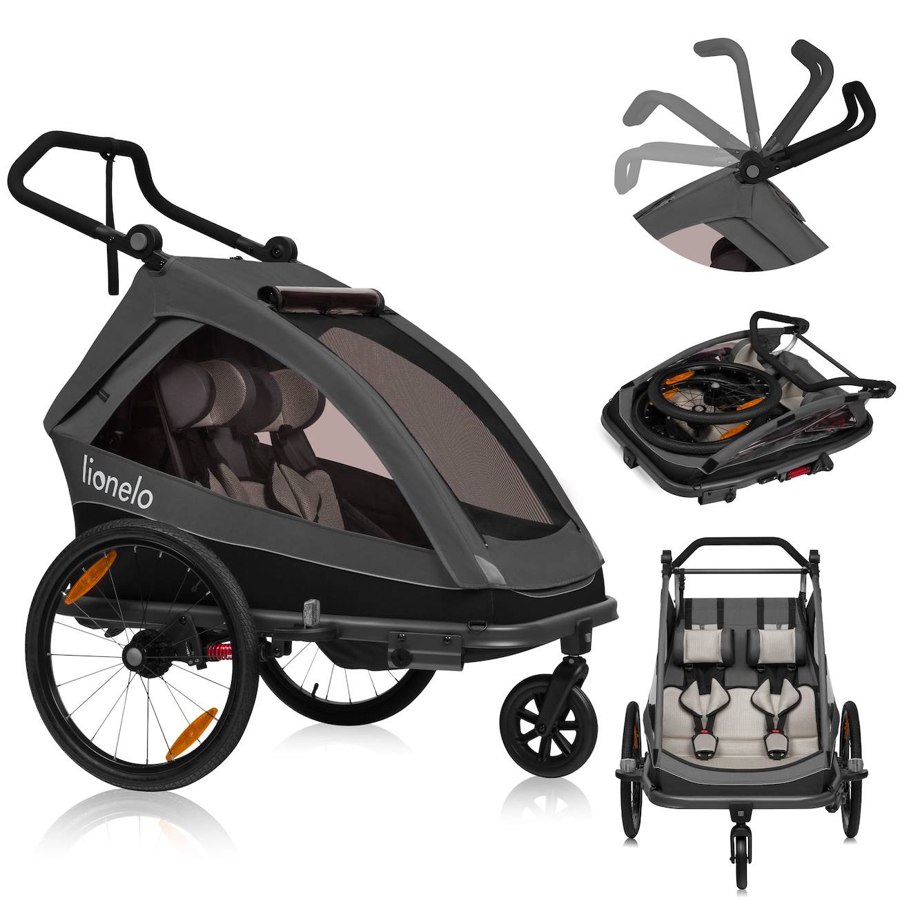 Remorque Vélo 2en1 Cama Pour 2 Enfants Jusqu à 6 Ans Avec Fonction Poussette Tout-terrain Grey Graphite