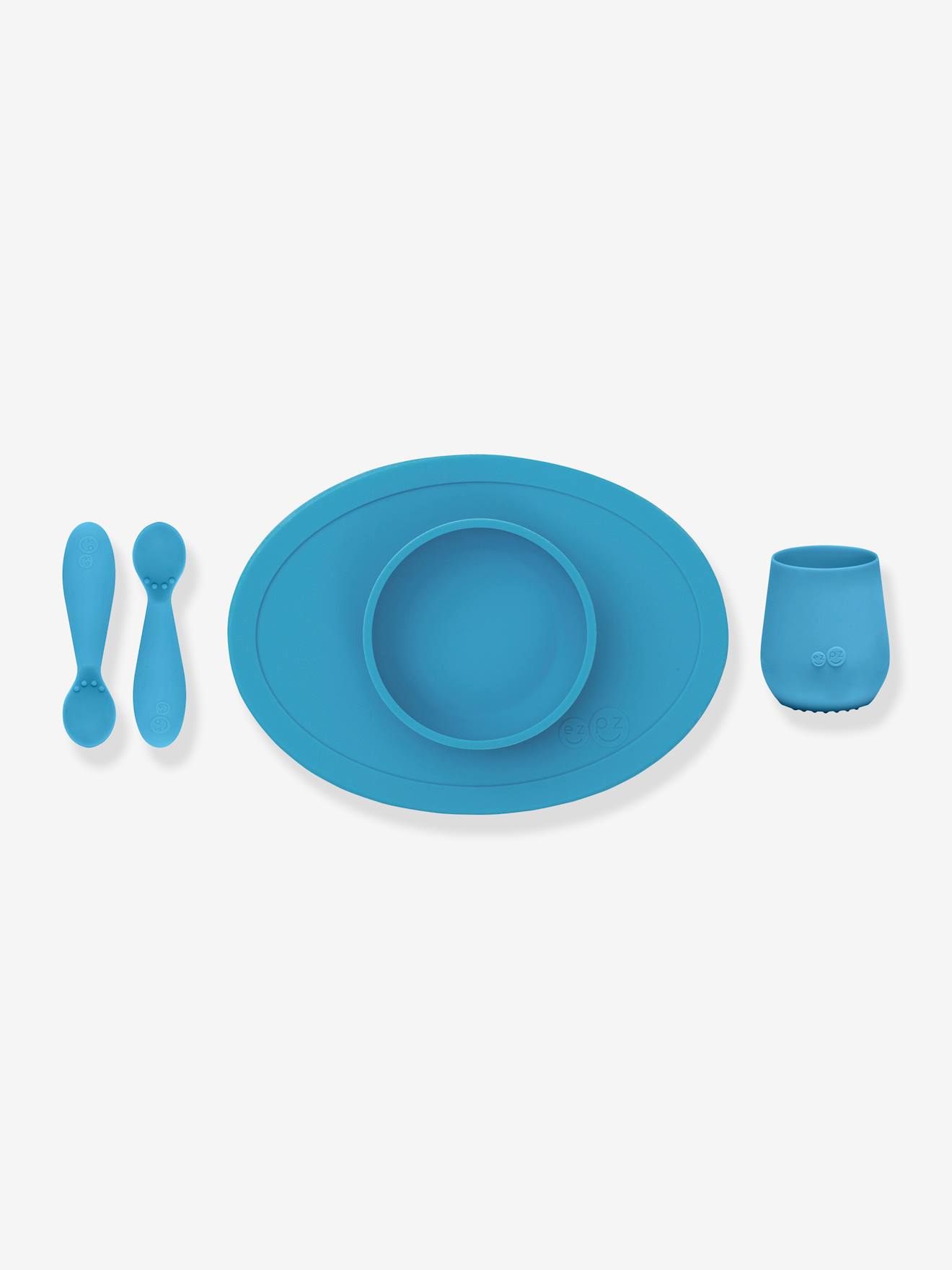 Coffret-repas 4 pièces EZPZ First food set en silicone bleu