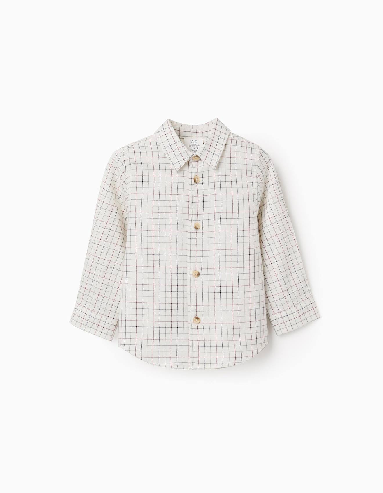 Chemise En Coton À Manches Longues À Carreaux Beige Clair