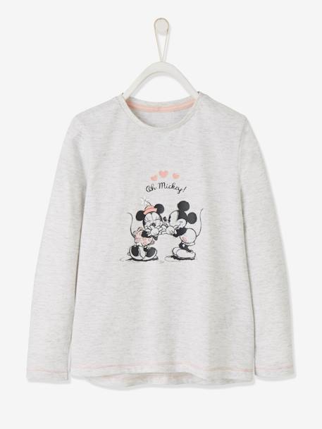 T-shirt fille Disney Minnie et Mickey® avec paillettes gris clair chiné 1 - vertbaudet enfant 