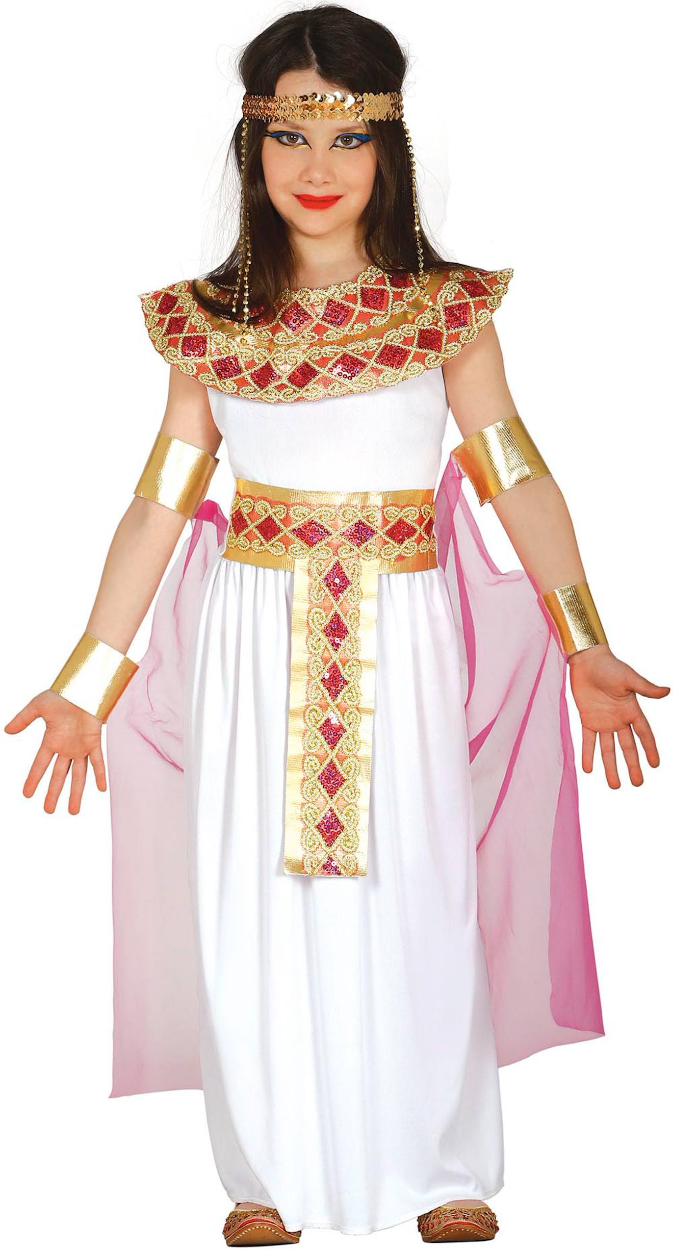 Déguisement Enfant Égyptienne Robe, Cape Et Ceinture Blanc, Doré Déguisement Enfant Égyptienne Robe, Cape Et Ceinture Blanc, Doré