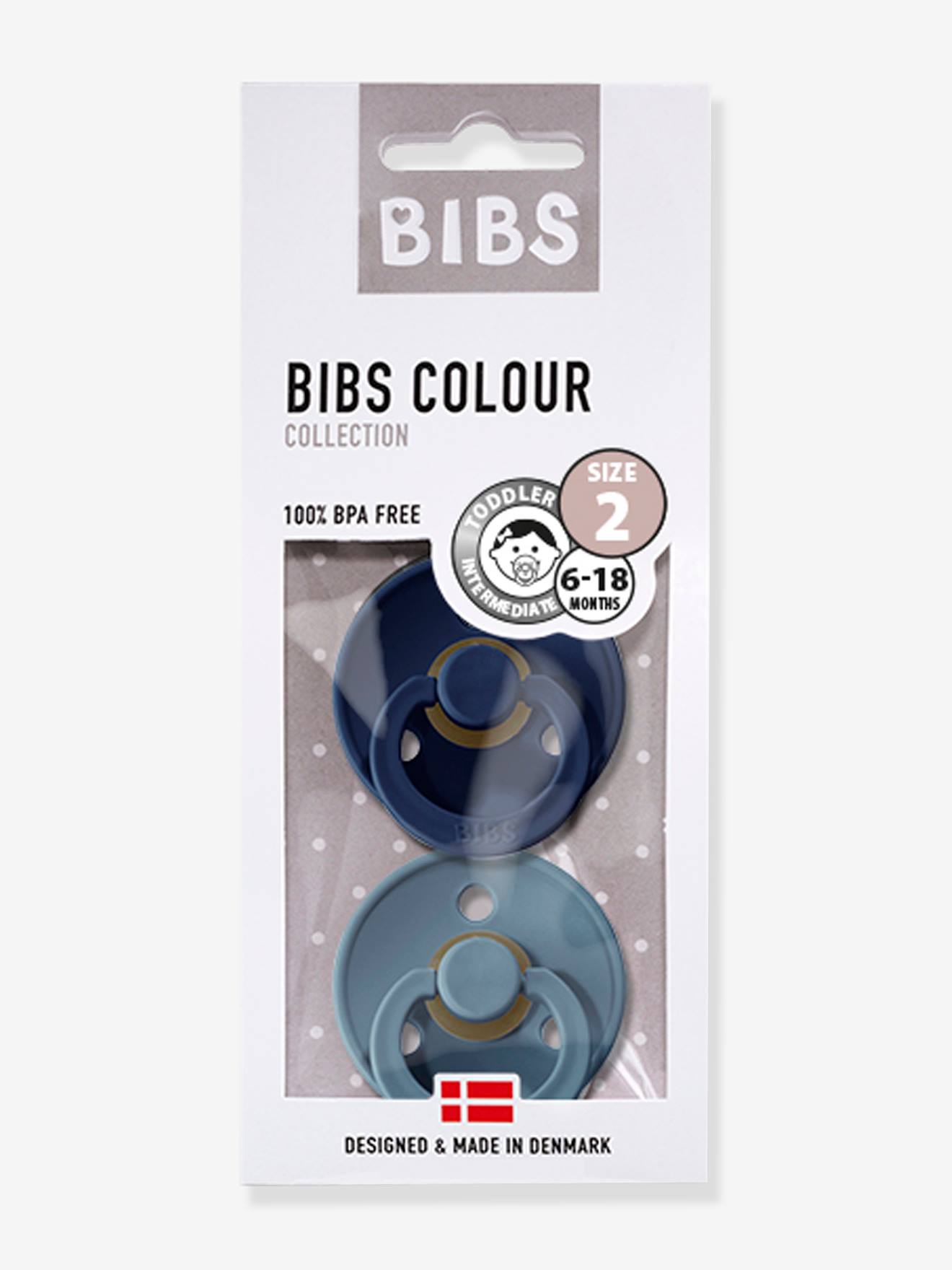 Lot de 2 sucettes-tétines BIBS Colour ou Colour Night, taille 2 de 6 à 18  mois deep space & petrol blue - Bibs