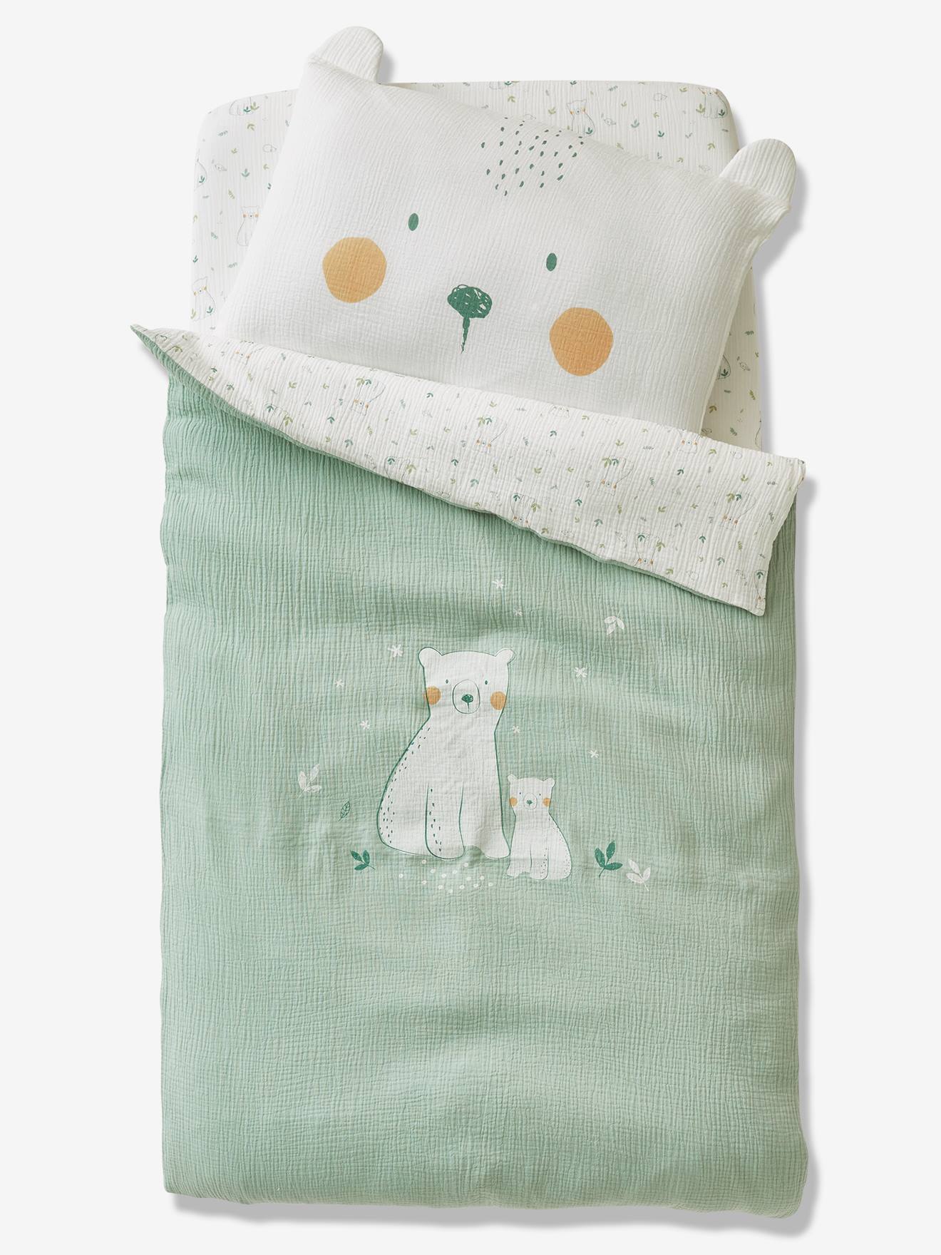 Drap Housse Bebe En Gaze De Coton My Little Bear Oeko Tex Ivoire Multicolore Vertbaudet