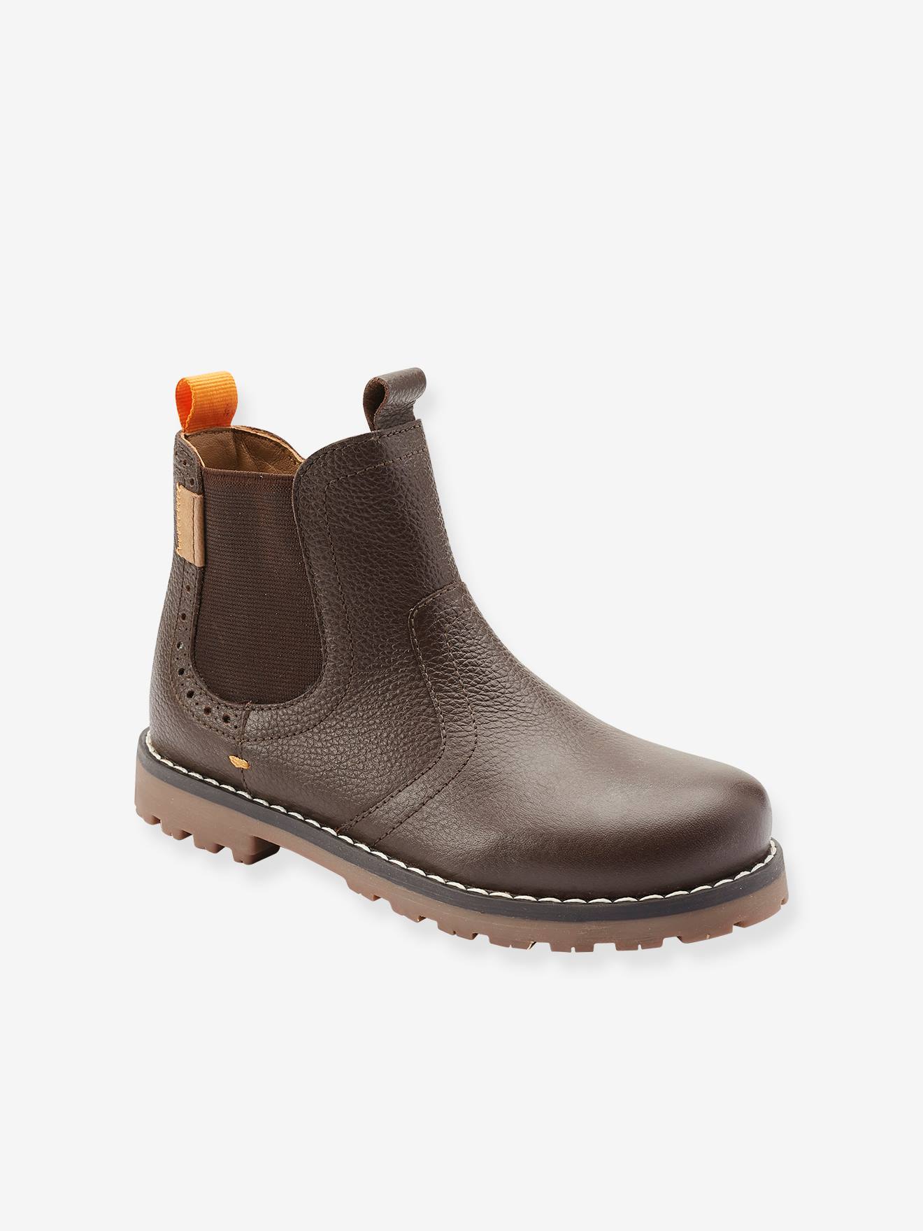 Boots fourrés en cuir garçon collection maternelle marron
