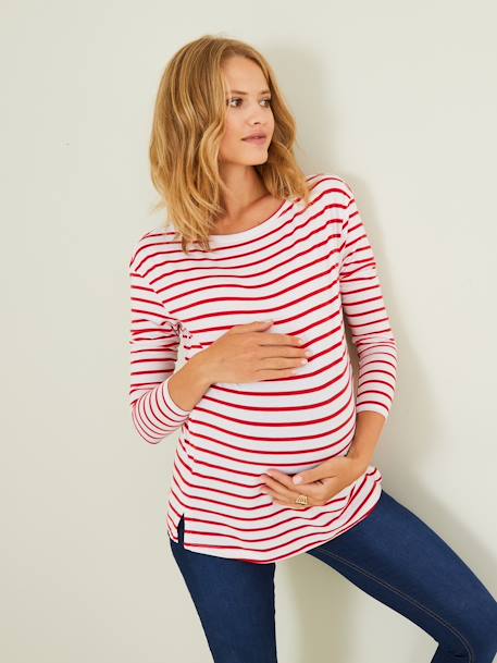 T-shirt marinière de grossesse et d'allaitement Blanc clair rayé marine+Blanc rayé rouge 13 - vertbaudet enfant 