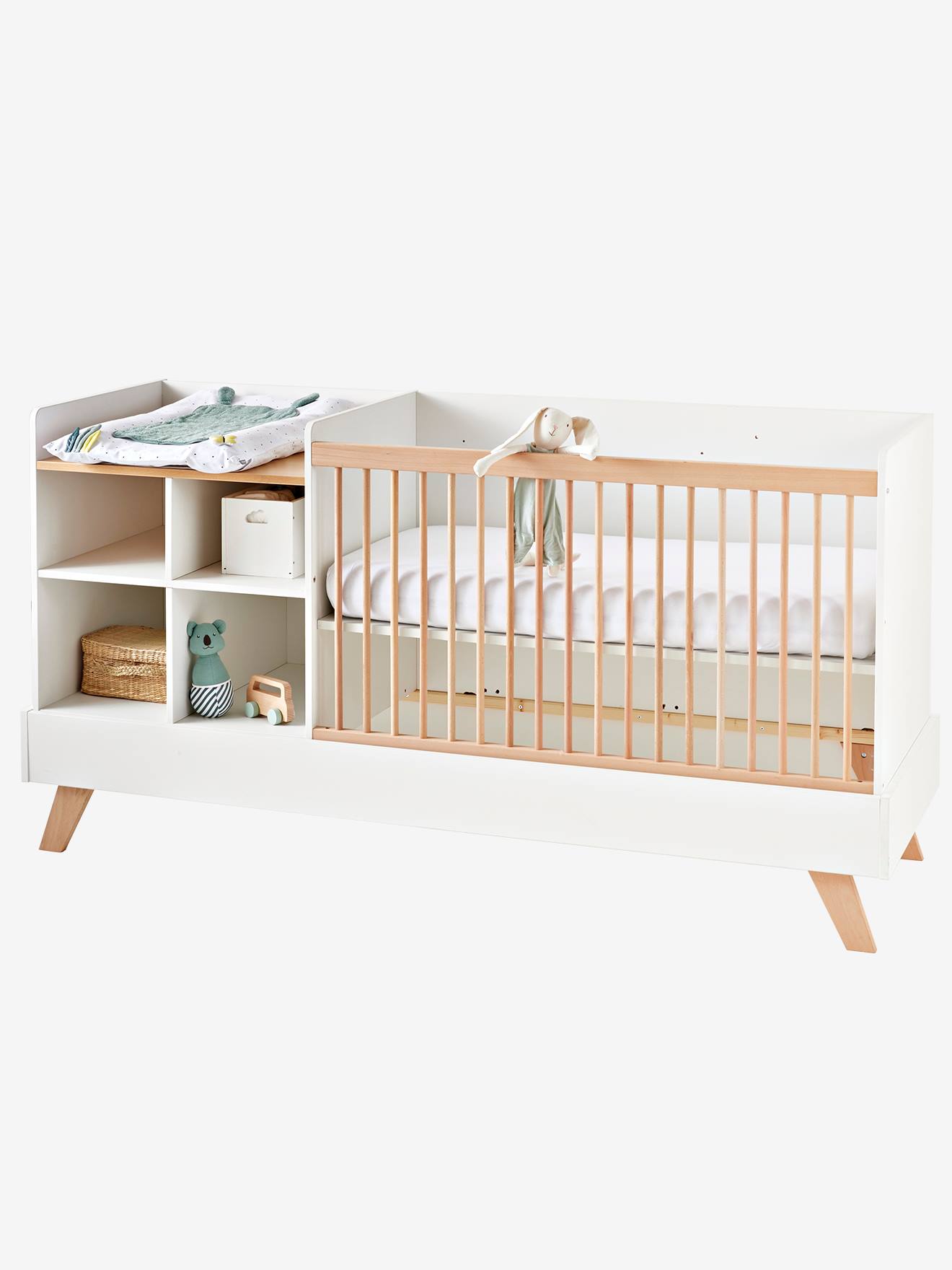 Lit bébé évolutif combiné 4 en 1 COMBINID blanc / bois (Vertbaudet) - Image 3