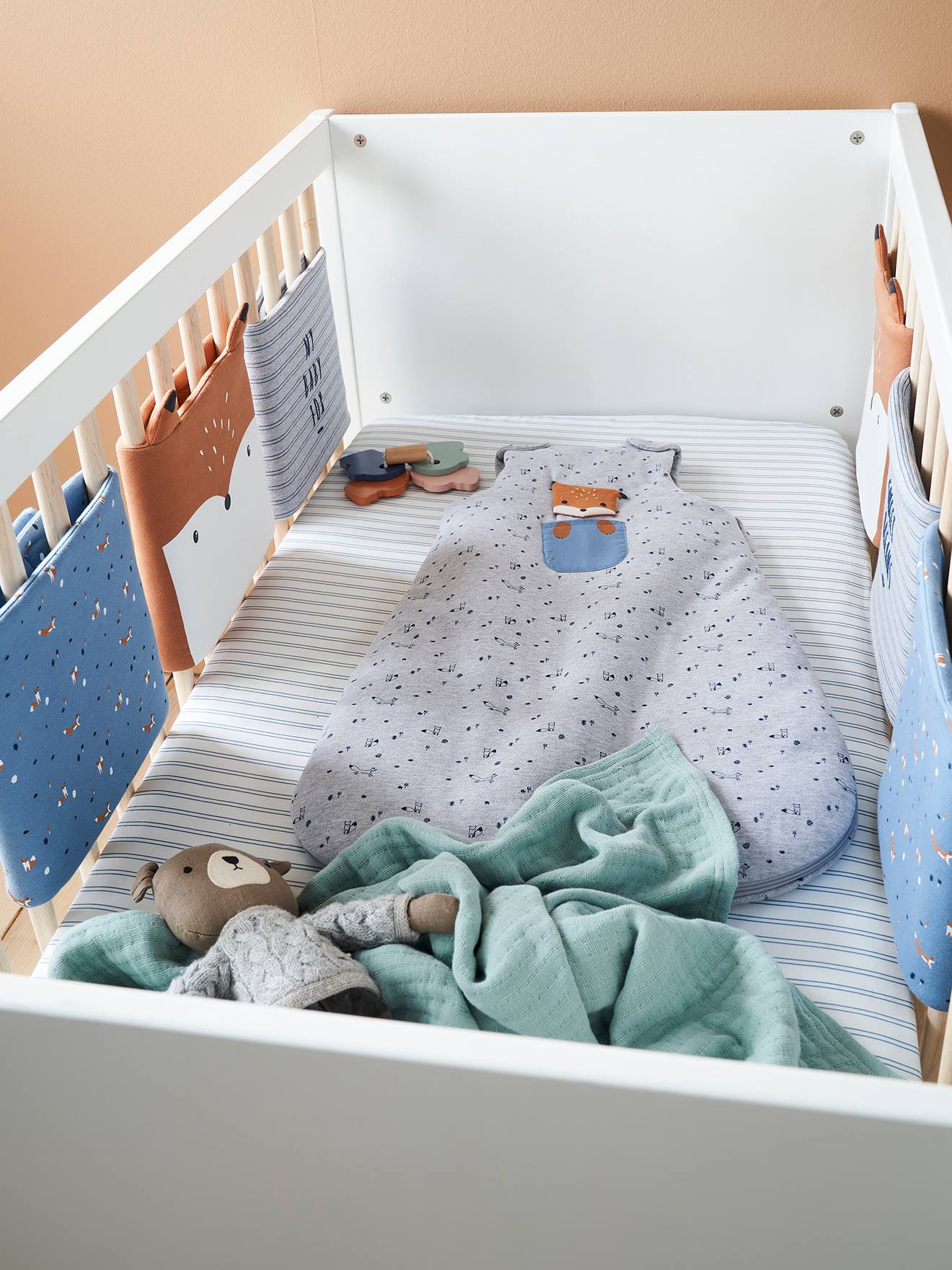 Tour de lit pare-chocs BABY FOX bleu / multicolore (Vertbaudet) - Image 2