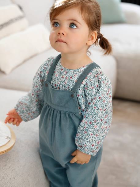 Ensemble Blouse Et Salopette Velours Bebe Fille Bleu Celeste Vertbaudet