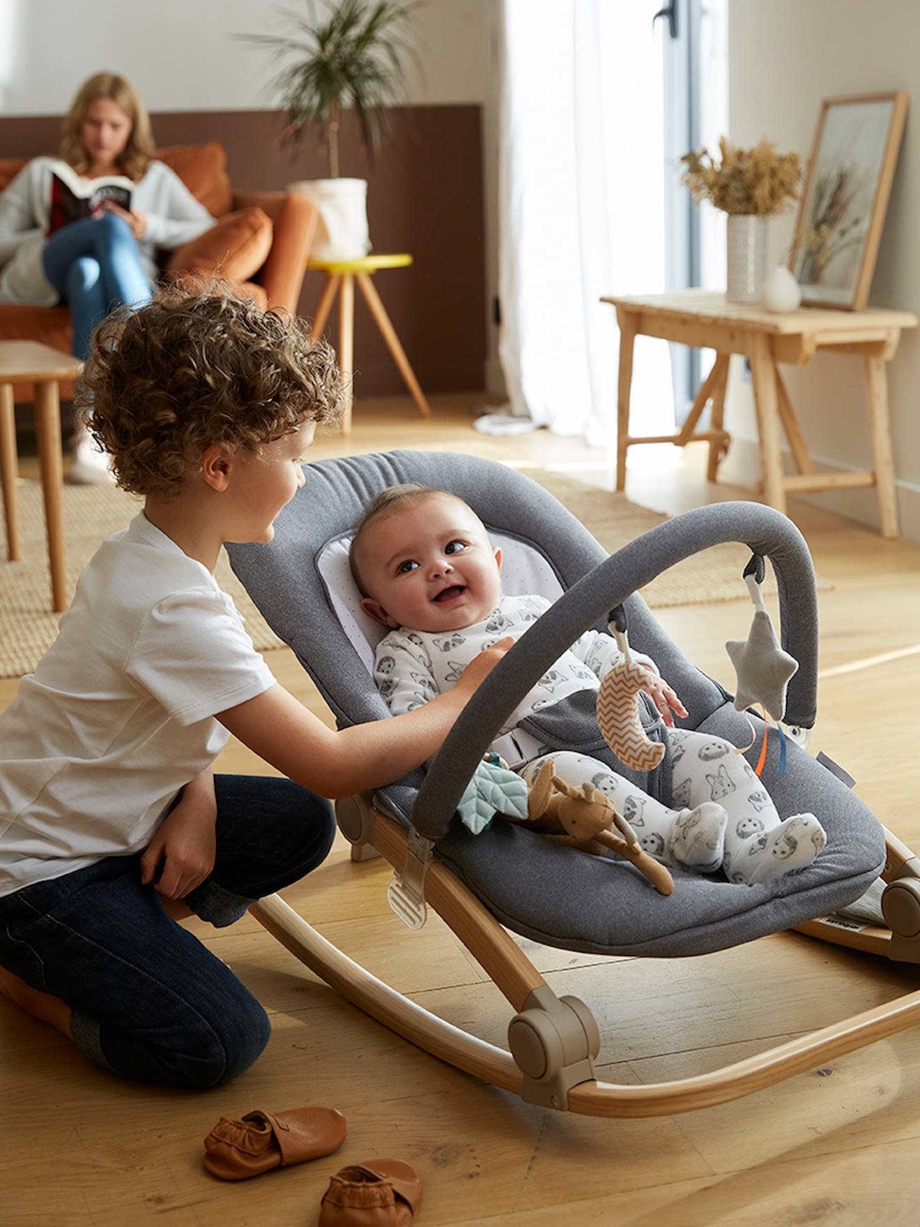 Transat avec arche Babydream gris/blanc (Vertbaudet) - Couverture