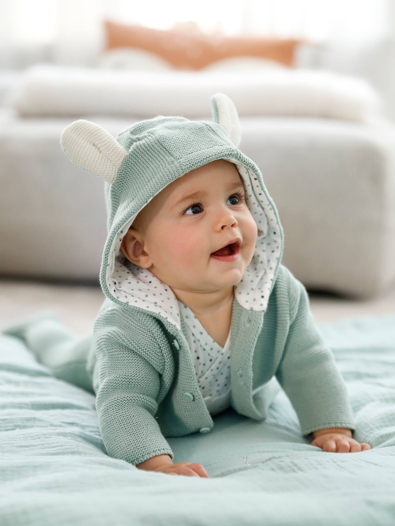 Ensemble Naissance 3 Pieces Point Mousse Gris Clair Vertbaudet
