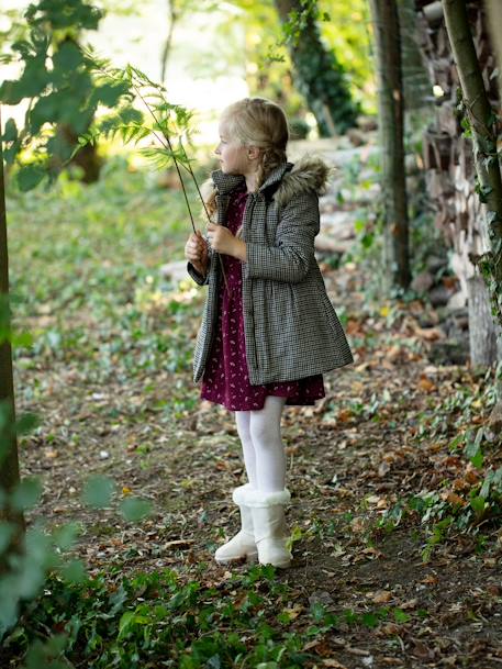 Manteau fille à capuche amovible carreaux taupe 2 - vertbaudet enfant 