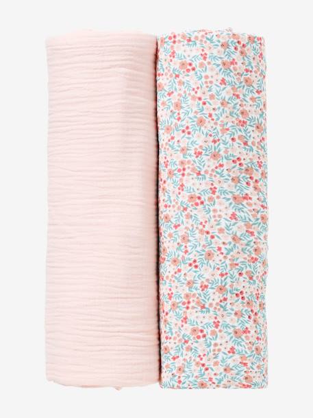 Vertbaudet - Lot de 2 maxi langes 120x120 cm pour emmaillotage rose/fleurs