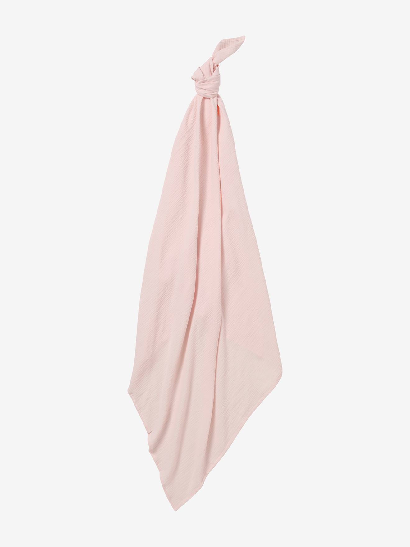Lot de 2 maxi langes 120x120 cm pour emmaillotage rose/fleurs (Vertbaudet) - Image 2
