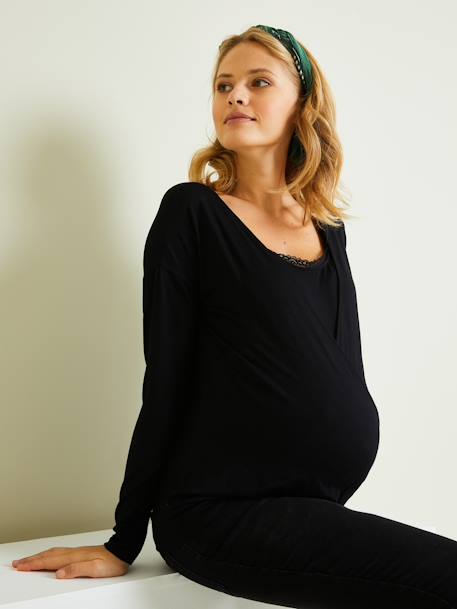 T-shirt de grossesse et d'allaitement dentelle Noir 1 - vertbaudet enfant 