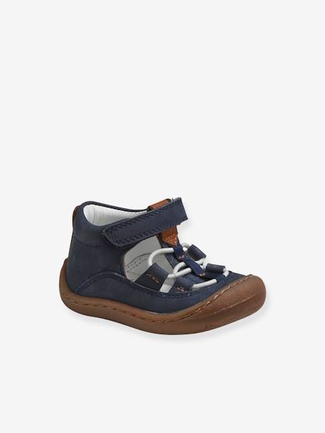 Sandales Cuir Souple Bebe Garcon 4 Pattes Bleu Marine Vertbaudet