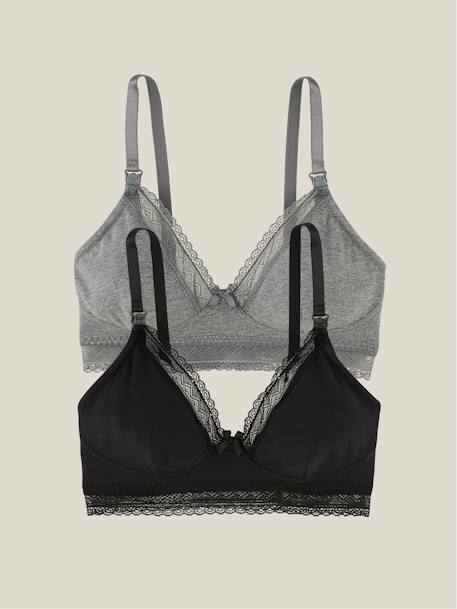 2 soutiens-gorge d'allaitement sans armatures Gris anthracite / noir+Noir / Blanc+rose poudré 2 - vertbaudet enfant 