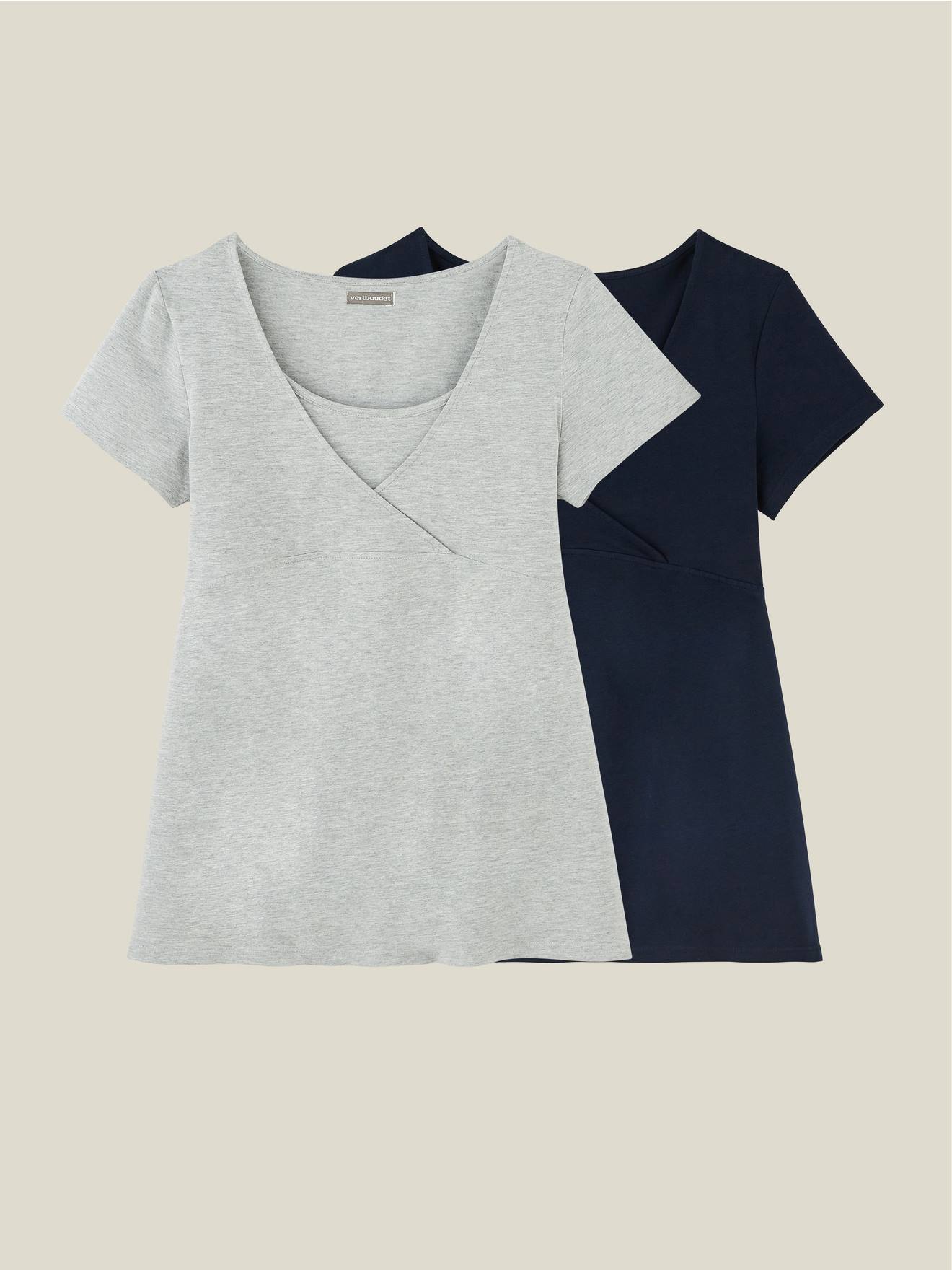 Lot de 2 T-shirts cache-coeur grossesse et allaitement lot marine/gris (Vertbaudet) - Couverture