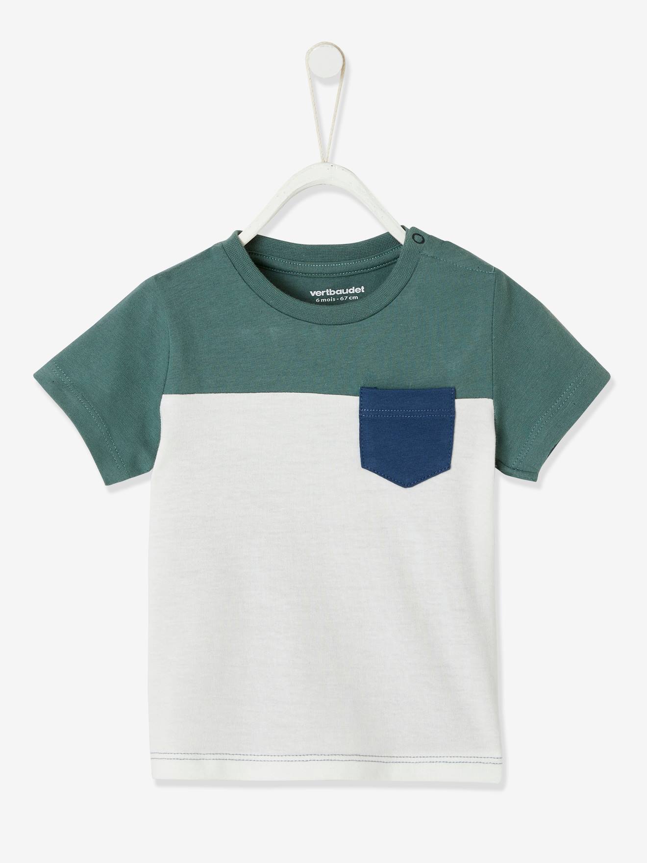 T-shirt colorblock bébé manches courtes vert grisé