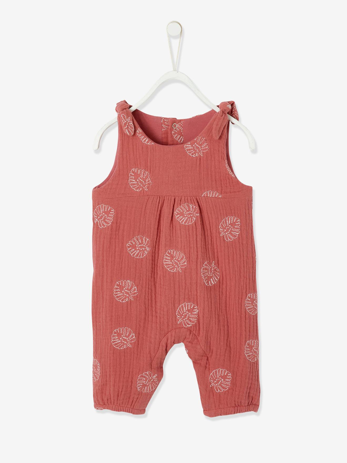 Combinaison Bebe Naissance Brodee En Gaze De Coton Rose Poudre Vertbaudet