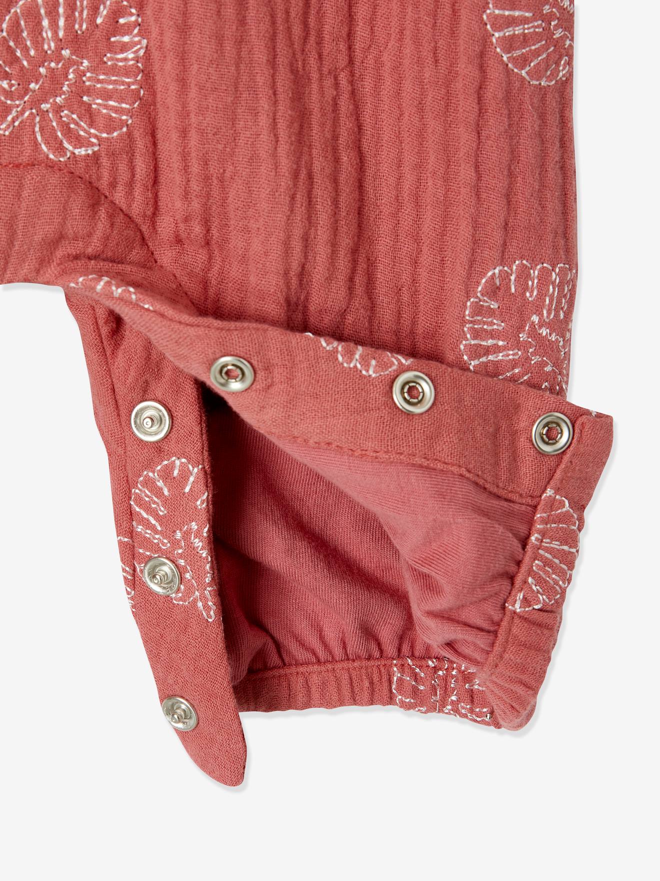Combinaison Bebe Naissance Brodee En Gaze De Coton Rose Poudre Vertbaudet