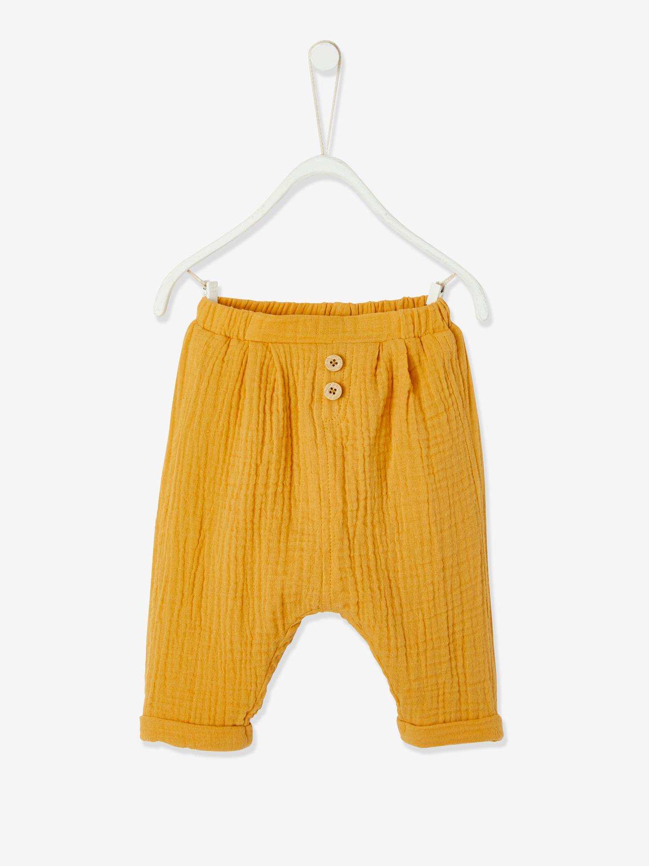 Pantalon coupe sarouel en gaze de coton bébé garçon moutarde