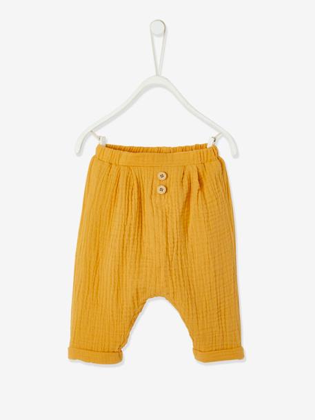 Pantalon Coupe Sarouel En Gaze De Coton Bebe Garcon Moutarde Vertbaudet