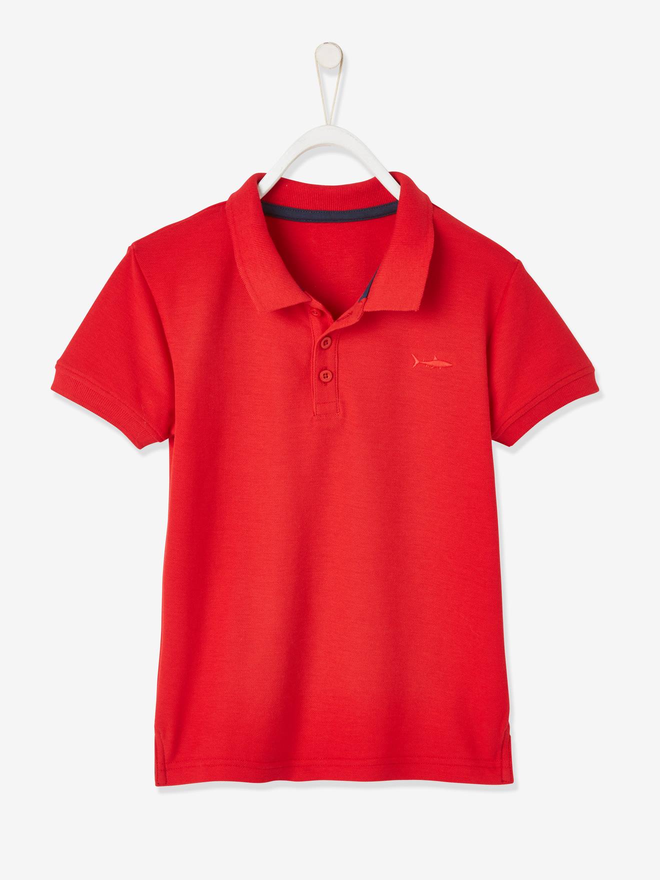 Polo manches courtes broderie poitrine garçon rouge