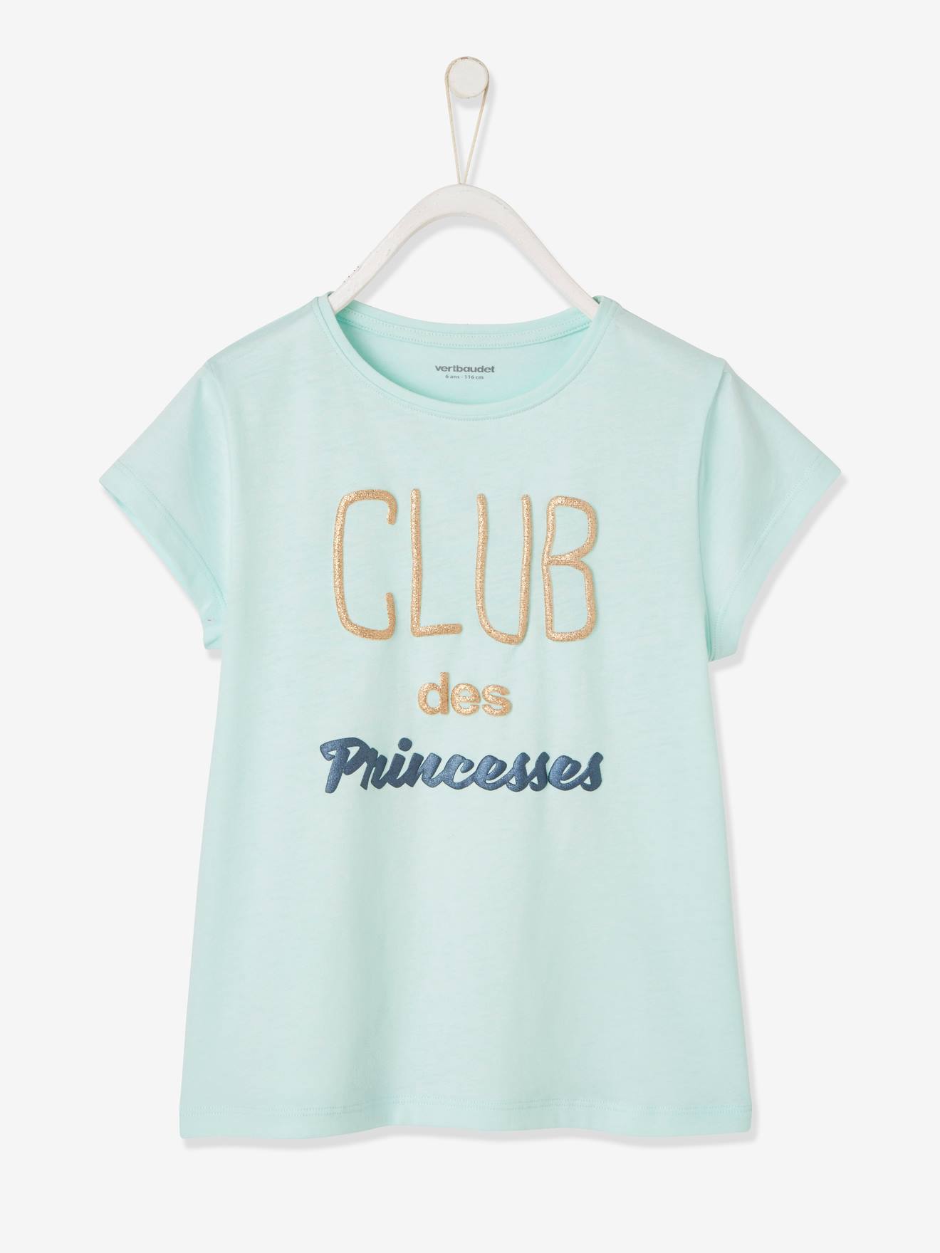 T-shirt fille à message détails irisés Oeko-Tex® bleu pâle - club des princesse