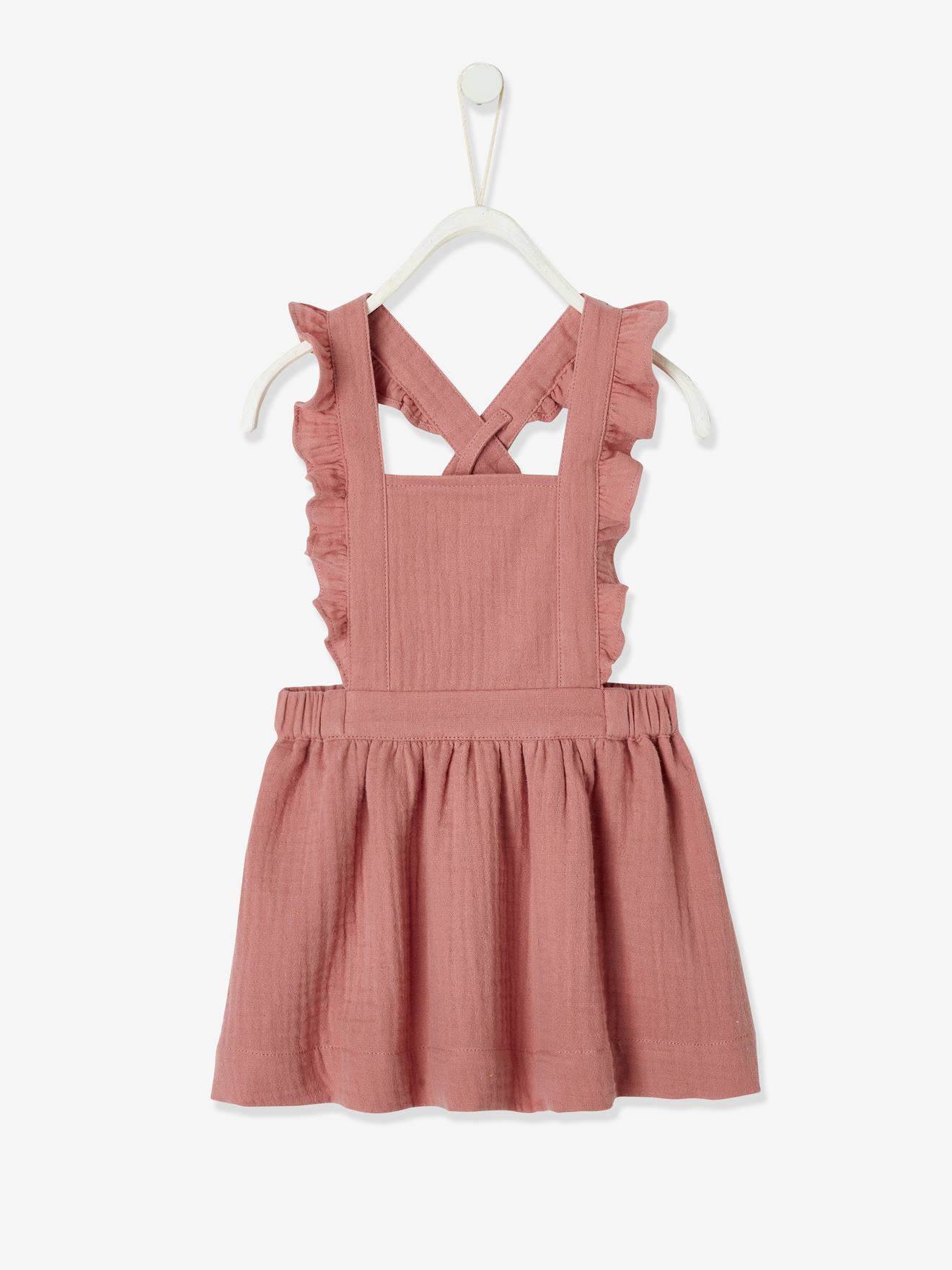 Robe bébé en gaze de coton bretelles à volants vieux rose (Vertbaudet) - Image 2