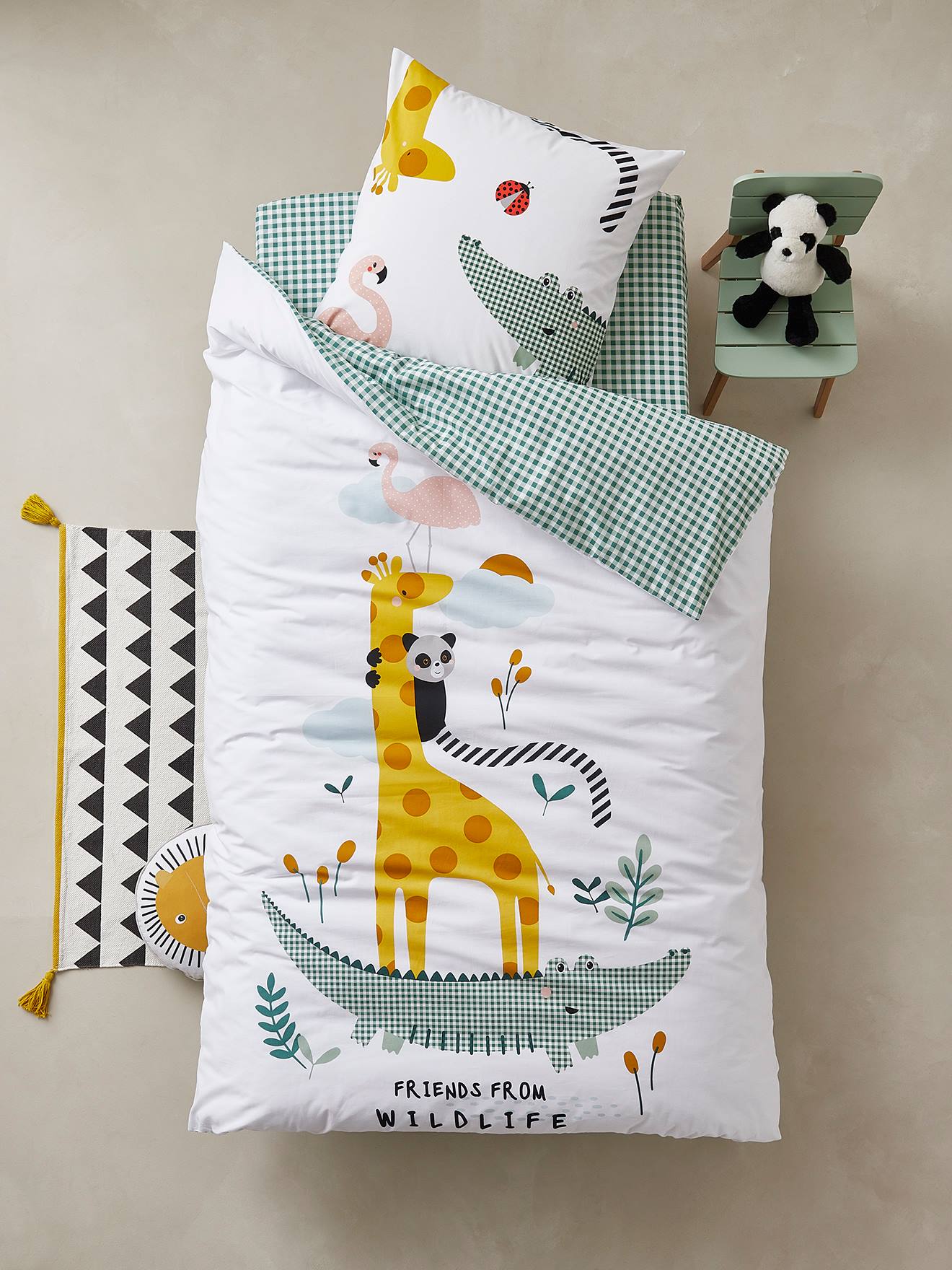 Parure housse de couette + taie d'oreiller enfant HAPPY'RAMIDE blanc / multicolore