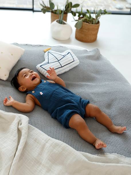 Salopette Bebe Naissance En Gaze De Coton Doublee Bleu Jean Vertbaudet