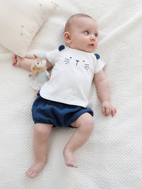 Ensemble naissance T-shirt et short de cérémonie bébé bleu jean - Vertbaudet