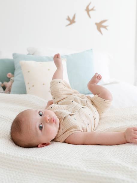 Collection prématurés-Bébé-Combinaison bébé naissance garçon en gaze de coton brodée