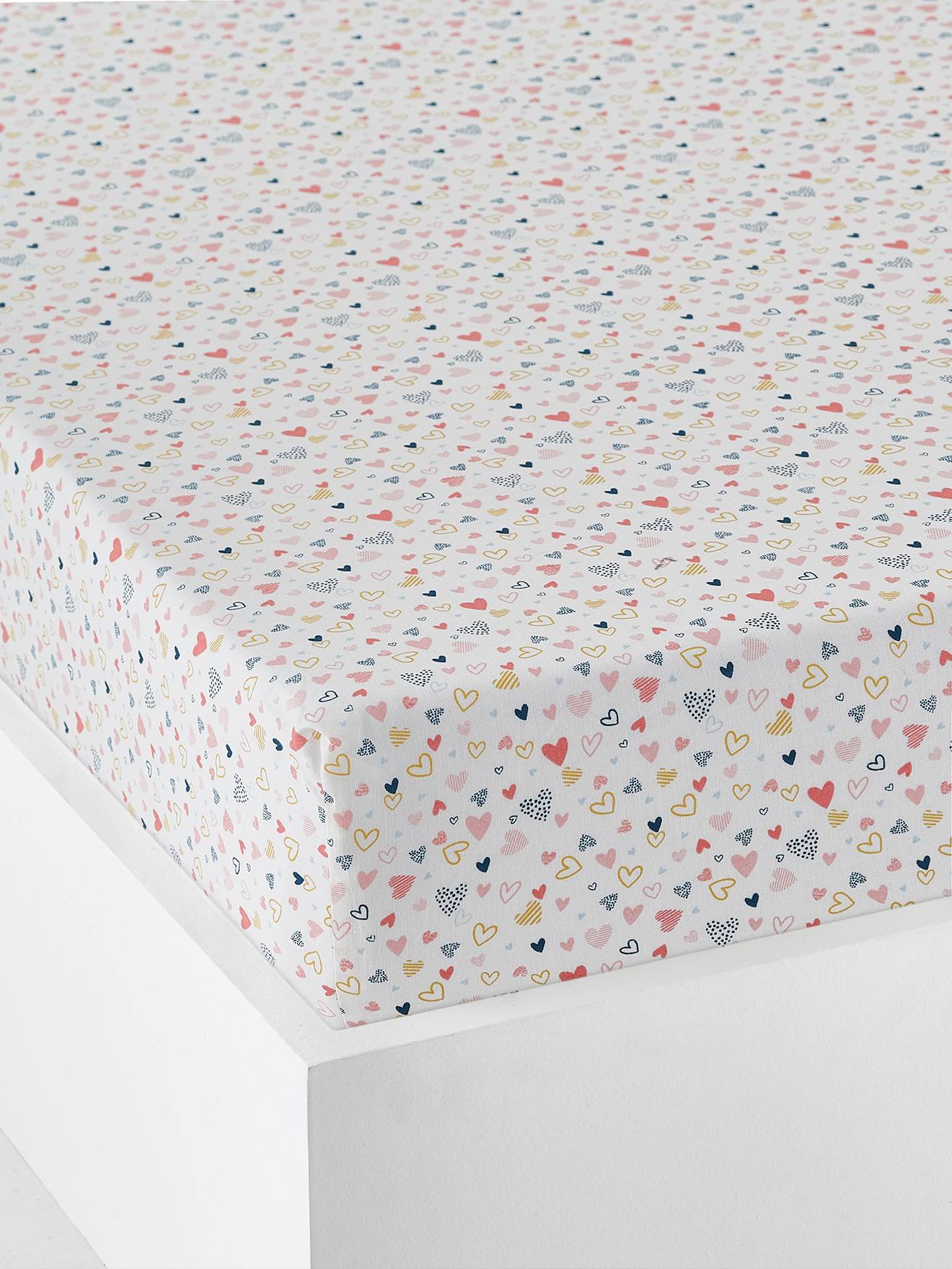 Drap-housse enfant COEURS EN FETE Oeko-Tex® écru / multicolore
