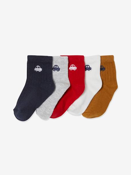 Lot De 5 Paires De Mi Chaussettes Brodees Voiture Bebe Oeko Tex Lot Bleu Nuit Vertbaudet