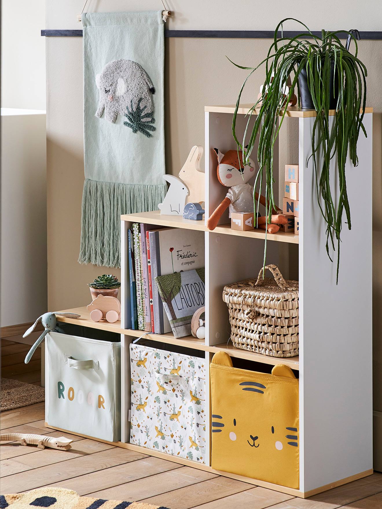 Meuble 6 cases blanc / bois